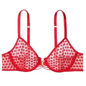 Victoria's Secret Very Sexy Starburst Unlined Demi Bra Red Size 32DD NWT
